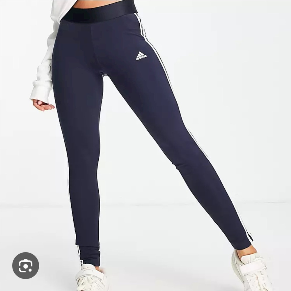 Adidas Essentials 3 Stripes Leggings - Navy - Size Small